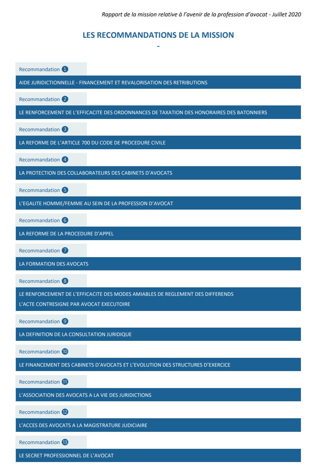 rapport perben recommandations